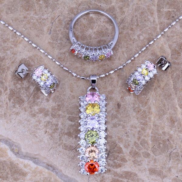 

Necklace Earrings Set Divine Multicolor Silver Plated Pendant Ring Size 6 / 7 8 9 10 S0157A, Picture shown