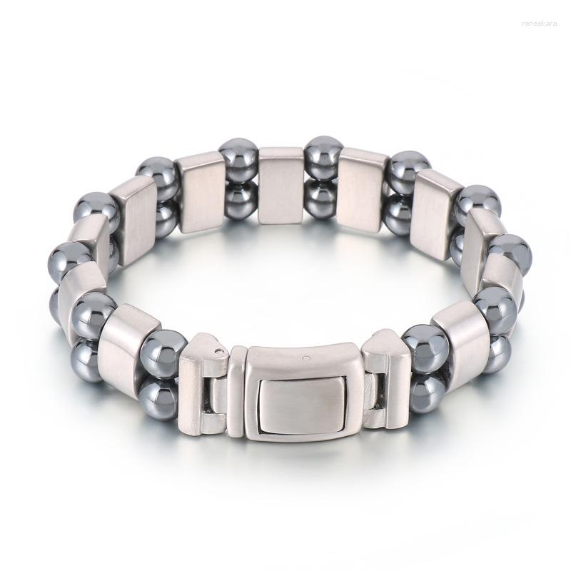 

Link Bracelets Simple Beaded Elastic Magnetic Magnet For Men Silver Color Stainless Steel Bangles Fashion Jewelry