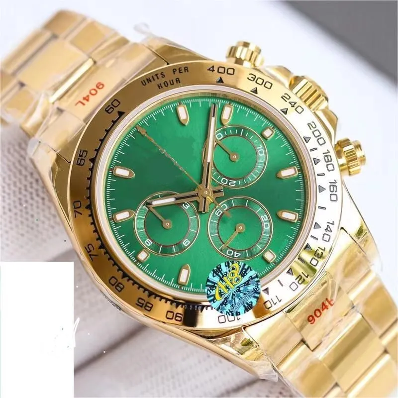 

Classic Green Dial Luxurywatch Chronograph Watches for Men Automatic Movement Yellow Gold Oyster Watch Classic Version, Split