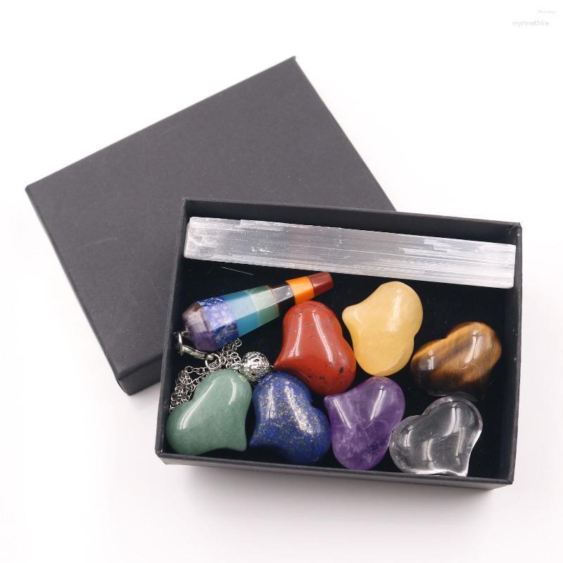 

Pendant Necklaces 9pc Natural Irregular Chakela Stone Set Seven Chakras Pendulum White Crystal Column Yoga Energy Art For Home Decoration