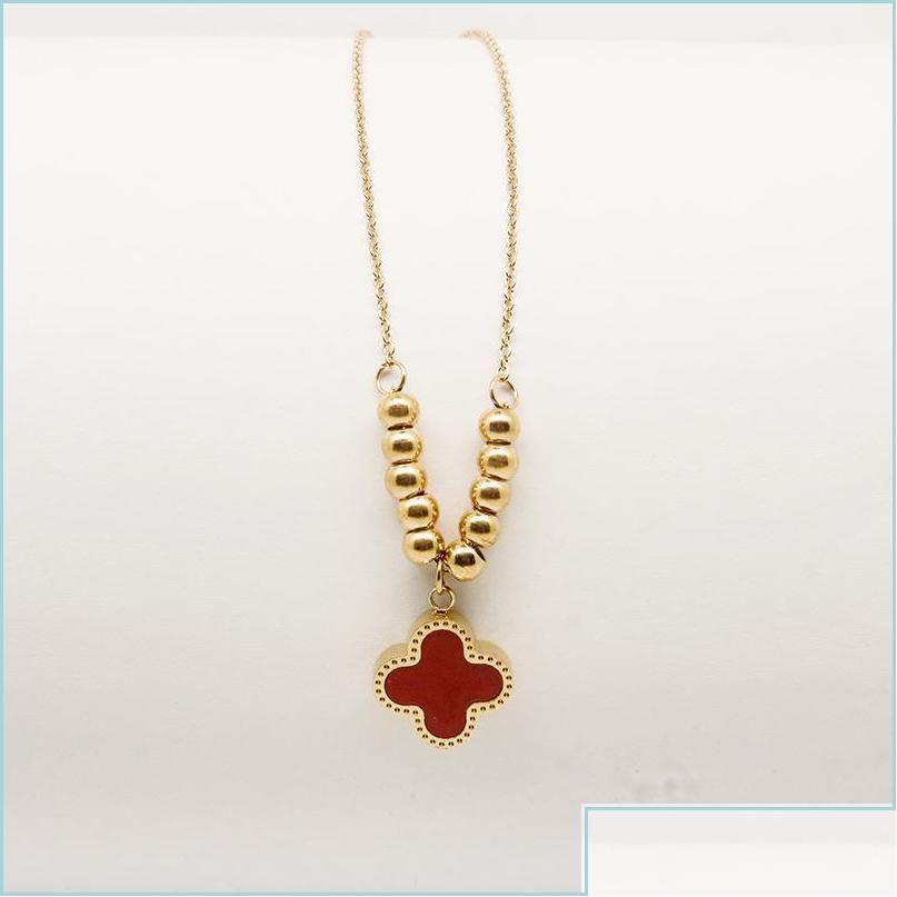 

Pendant Necklaces High Quality Double Side Four Leaf Clover Necklace Rose Gold Stainless Steel Jewelry For Dhos2