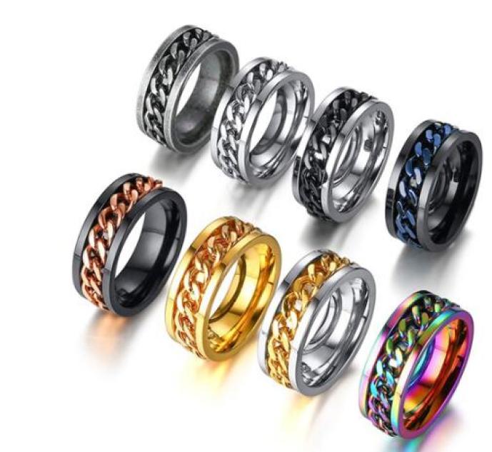 

Unique Design Men Jewelry Big Punk Stainless Steel Rotable Chain Ring Trendy Titanium Spinner Sport Ring Good For Men to Banquet6763837