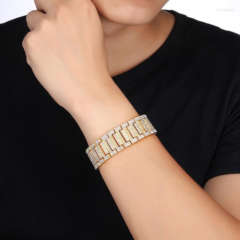 

Link Bracelets Chain Men Hip Hop Full Rhinestones Cuff Watchband Chains Iced Out Bling Jewelry Accessories Charm Bracelet 21cmx2.1cm Raym22