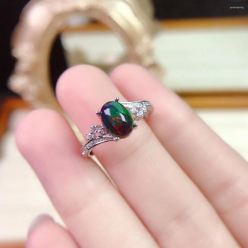 

Cluster Rings Luxury Atmosphere Selling Style Black Opal Ring 925 Silver Noble And Elegant