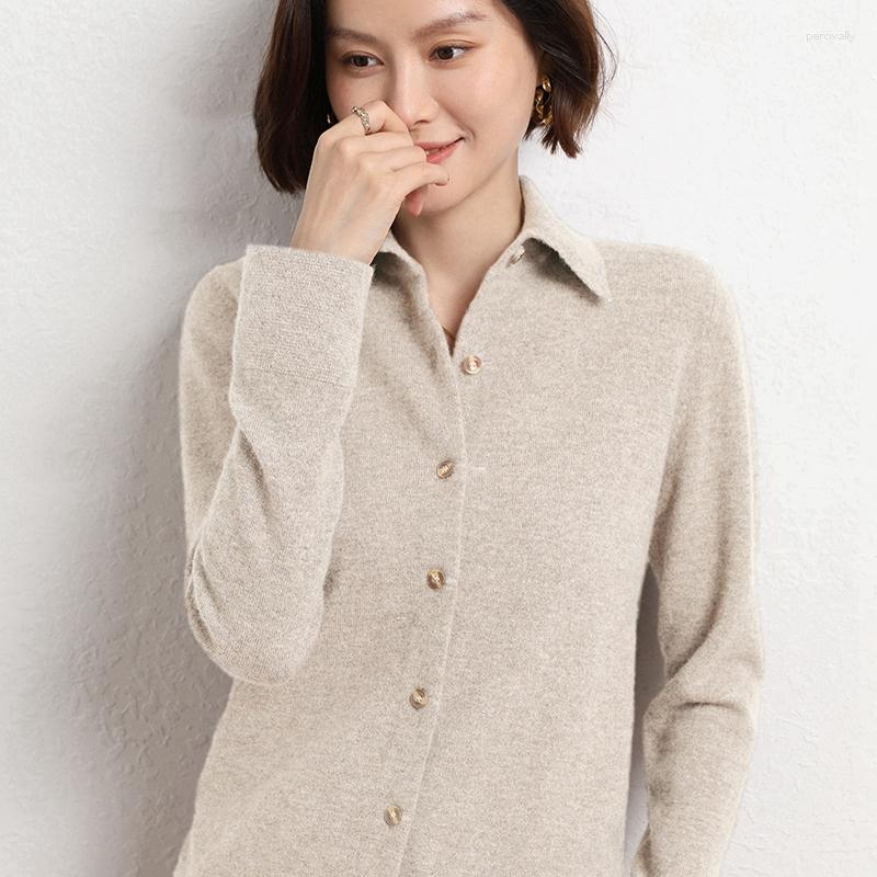 

Women' Knits Spring And Autumn POLO Collar Knitted Shirt Overlay Loos Sleeve Sweater Cashmere Cardigan Style Bottom, Green