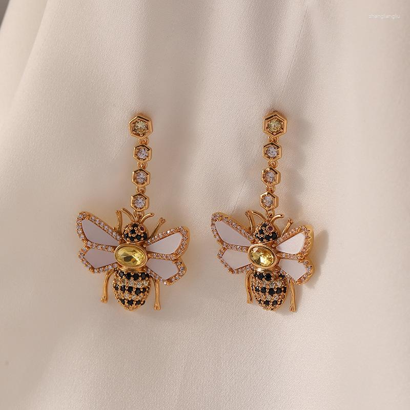 

Dangle Earrings Crystal Bee For Women Cute Insect Long Vintage Handmade Jewelry In