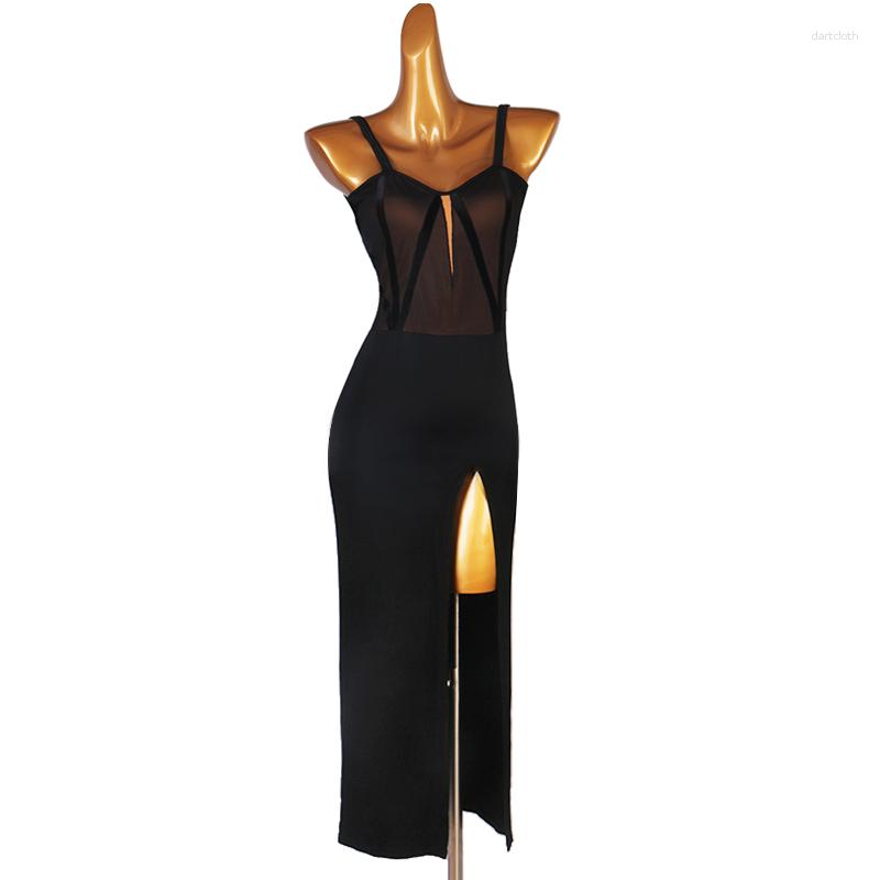 

Stage Wear Latin Dance Dresses Women Sexy Backless Practice Clothes Tango Samba Ballroom Competition Black Dress