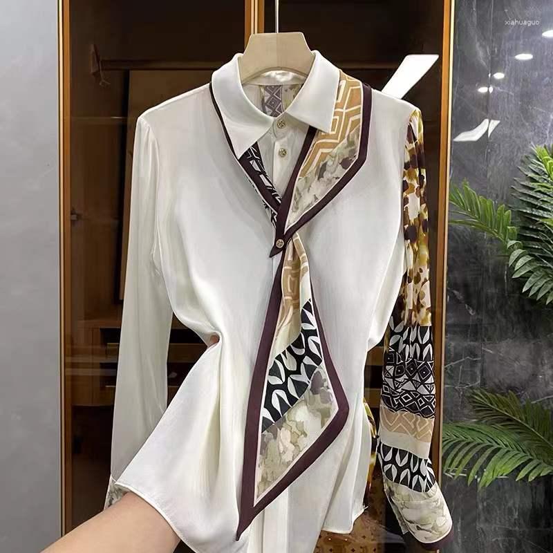 

Women' Blouses Summer Long Sleeve Female Clothing Korean Fashion Lapel Shirts Chiffon Casual Loose Printing Splicing Houthion, Photo color