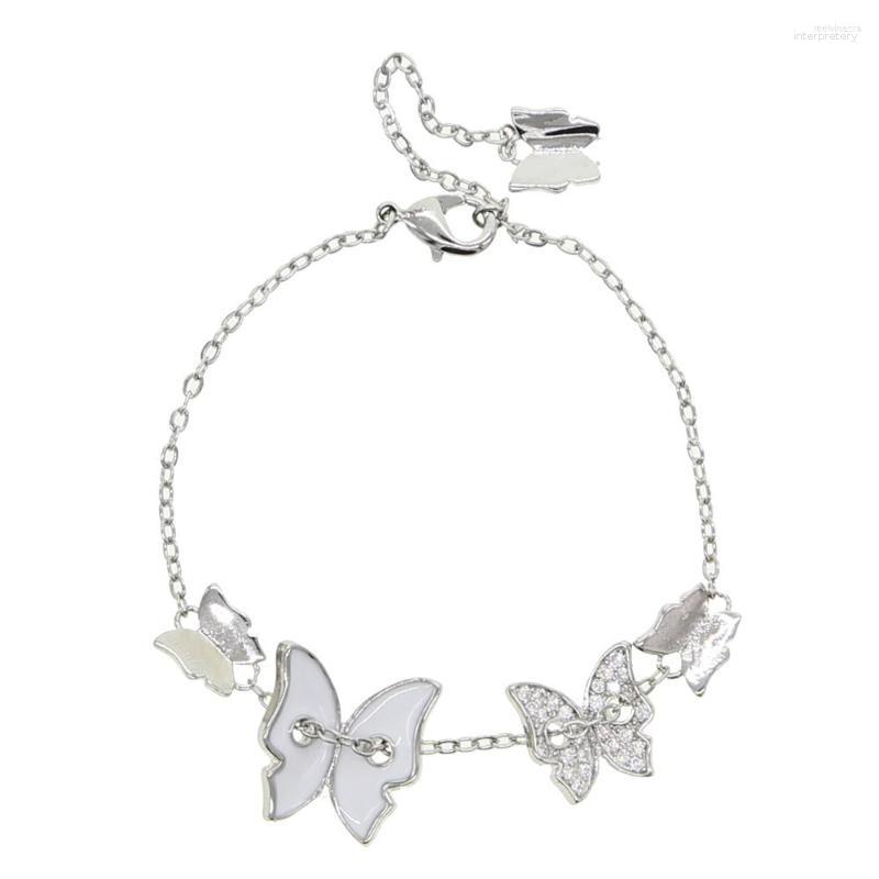 

Link Bracelets Adjustable Size Elegant Cubic Zirconia White Enamel Butterfly Charm Bracelet Bangle For Women Hobo Jewelry