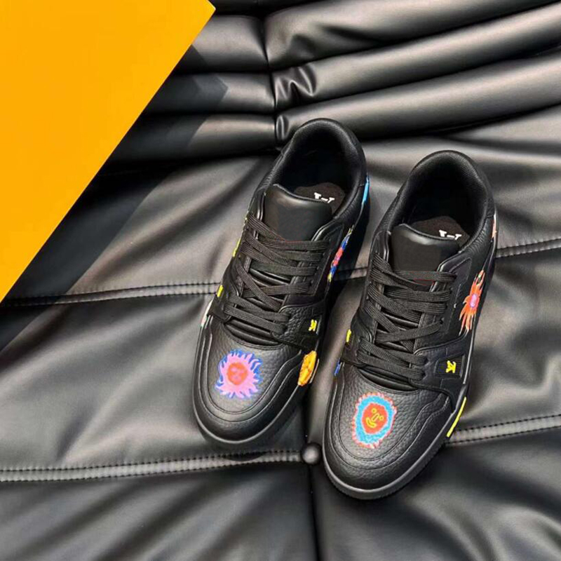 

Fashion Men Casual Shoes Trainer Runners Sneakers Italy Classic Black White Low Top Elastic Band Rubber Graffiti Leather Designer Fitness Athletic Shoes Box EU 38-45, #2