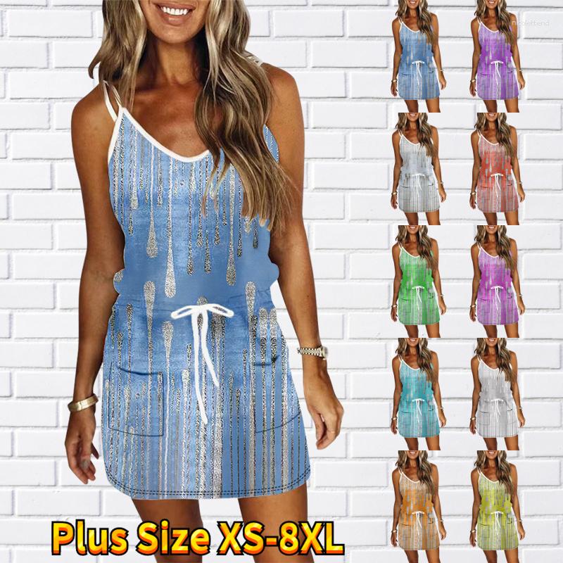 

Casual Dresses 2023 Everyday Street Fashion Short Skirts Summer Women's Trend Dress Sexy V-neck Slim Skirt Design Printed Sleeveless, 25323blue