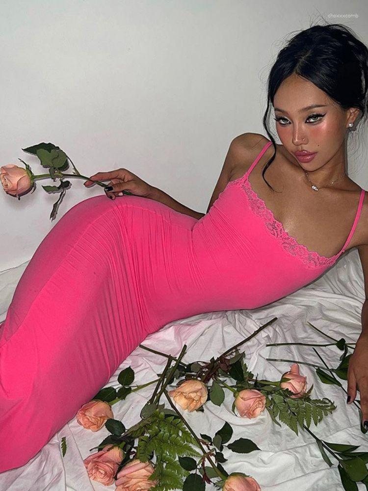 

Casual Dresses 2023 Lace Long Slip Dress Women Sexy Strap Backless Slim Maxi Summer Elegant Sleeveless Evening Club Party Sundress, Black