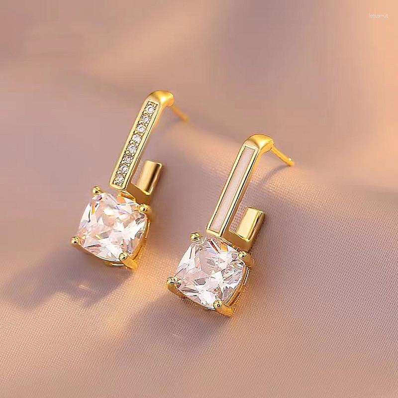 

Dangle Earrings Korean Graceful Female Accessories Personality Trendy Rhinestones Square Asymmetry Fashion Women's Jewelry