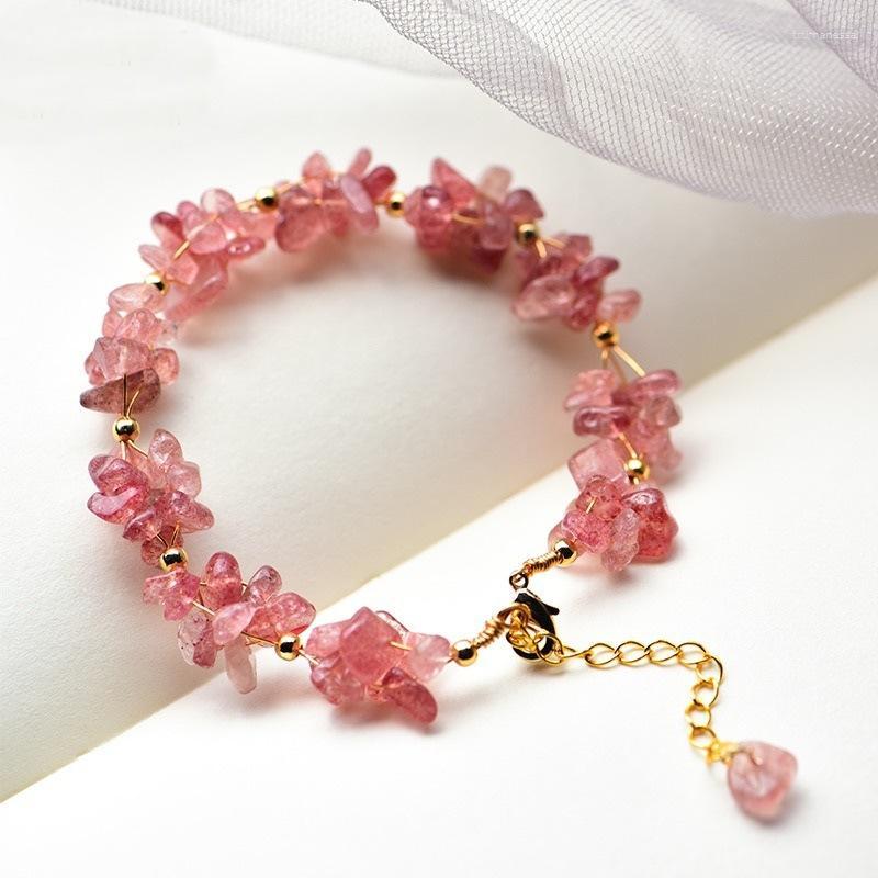 

Strand Beaded Strands Natural Strawberry Crystal Bracelet Female Peach Flower Irregular Shaped Woven Fashion Jewelry Raym22