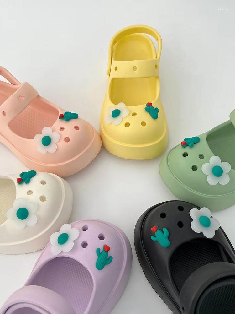 

Sandals Summer Flower Kawaii Sweet Women Korean Fashion Slip-On Shoes Female Cute Solid Platform Vintage Designer 2023, Black