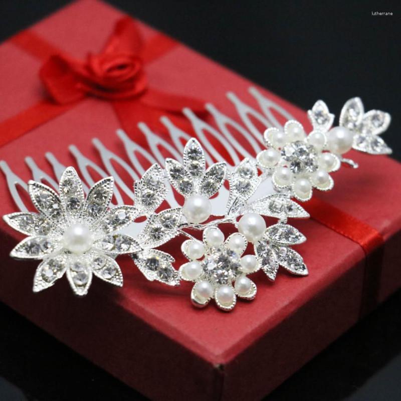 

Hair Clips Trendy Hairwear Women Accessories Wedding Bridal Crystal Rhinestone Flower Faux Pearls Hairpin Diamante Clip Comb 92 60mm