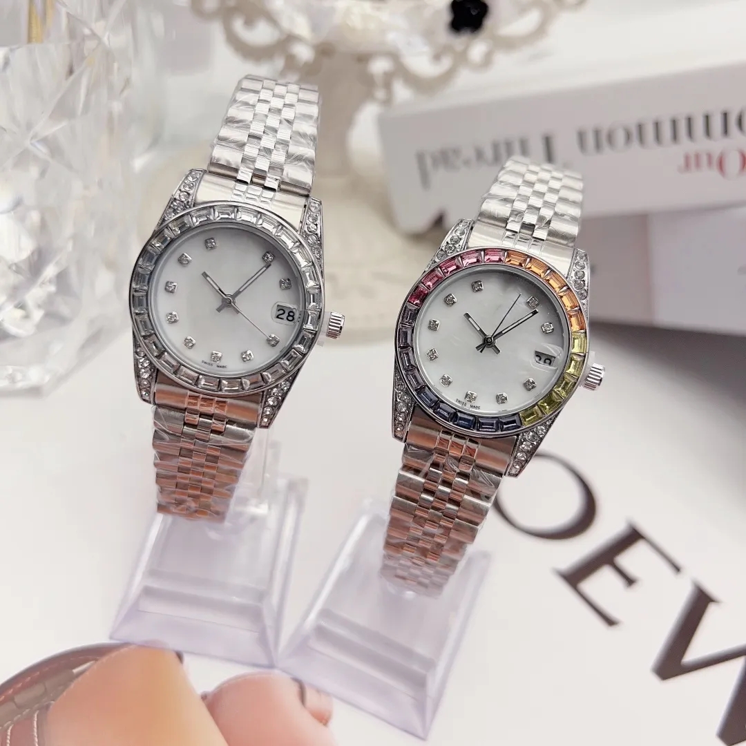 

14 Colour Top High women White diamond inlaid wristwatches Face Big Date quartz Automatic watch Waterproof Stainless Steel womens Watches