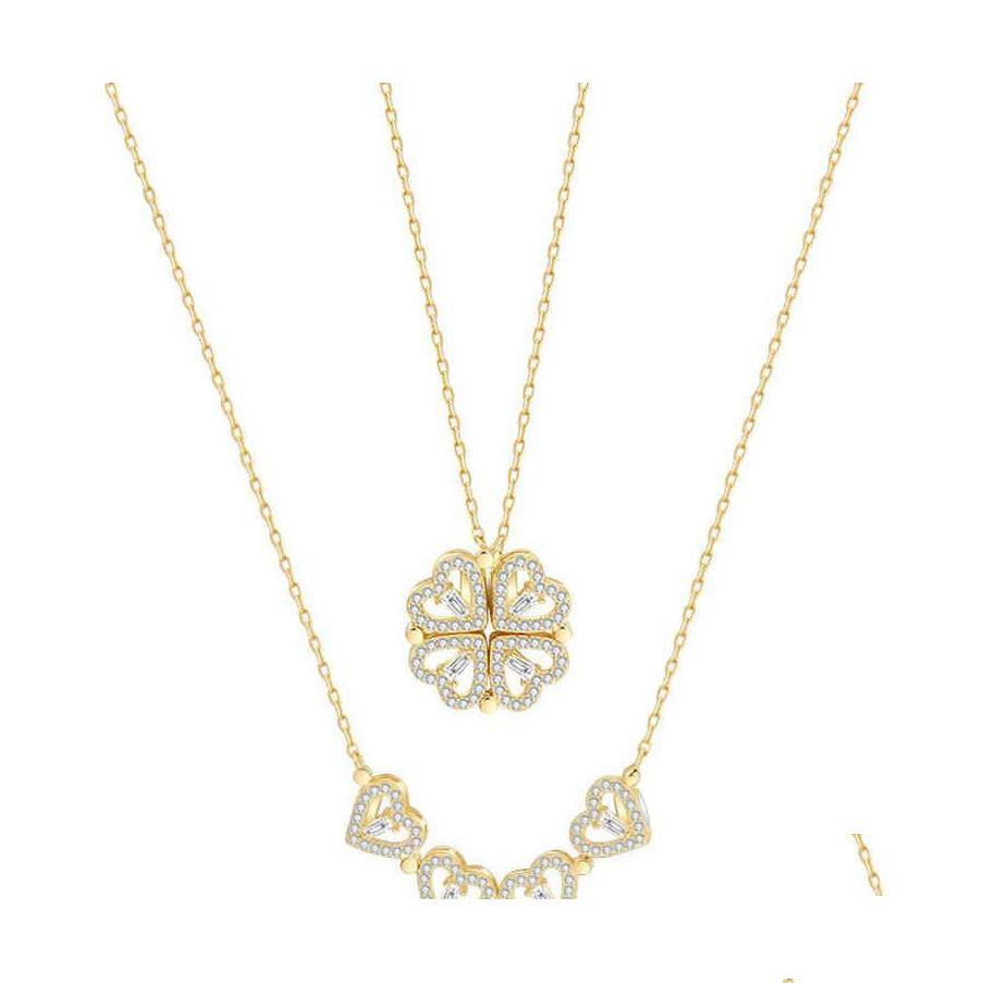 

Pendant Necklaces Two Wear Fourleaf Clover 4 Love Heart S925 Sterling Sier Iced Out Cubic Zirconia Magnet Necklace Dhatf