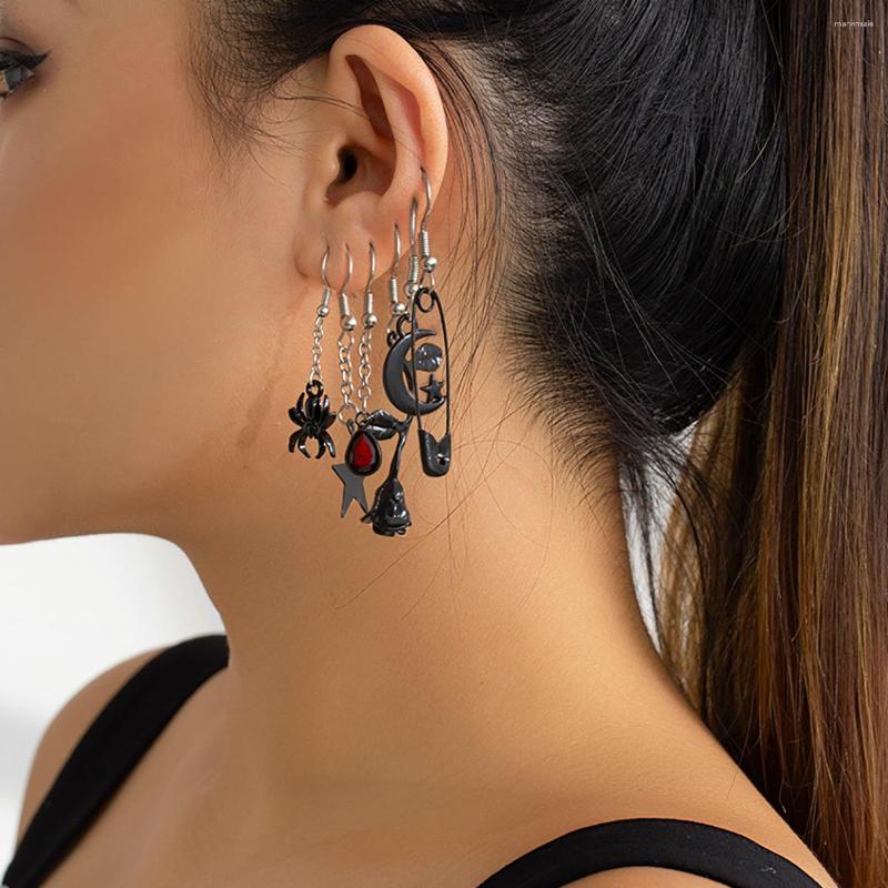 

Dangle Earrings Sindlan 6Pairs Goth Spider Black Pendant For Women Halloween Gift Flower Star Female Emo Jewelry Pendientes Arete Mujer