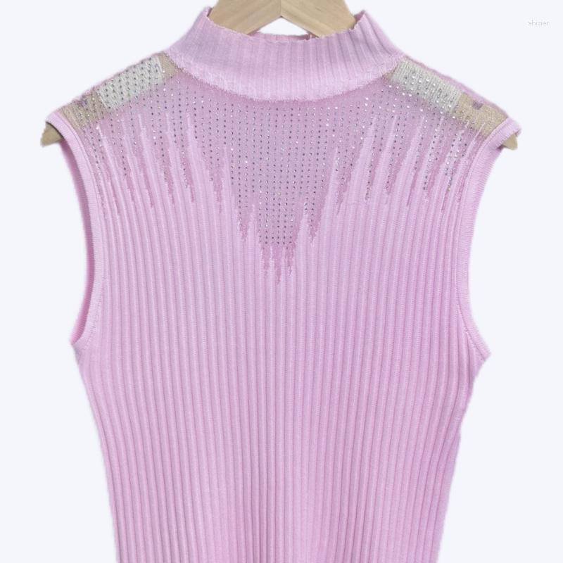 

Women's Tanks Transparent Mash Sexy Diamond Top Half High Neck Hollowed Out Knitted Small Vest Women's Thin Style Tank, White
