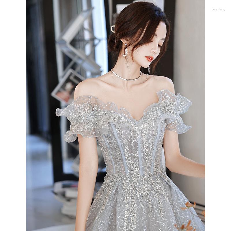 

Ethnic Clothing Fashion Sexy Sparkle Exquisite Sequins Evening Dress Women Elegant Off Shoulder Long Party Gown