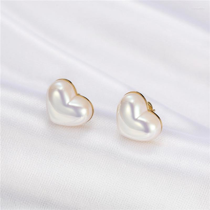 

Stud Earrings Heart Imitation White Pearl Korean Style Charming Women's Stainless Steel Jewelry Gift