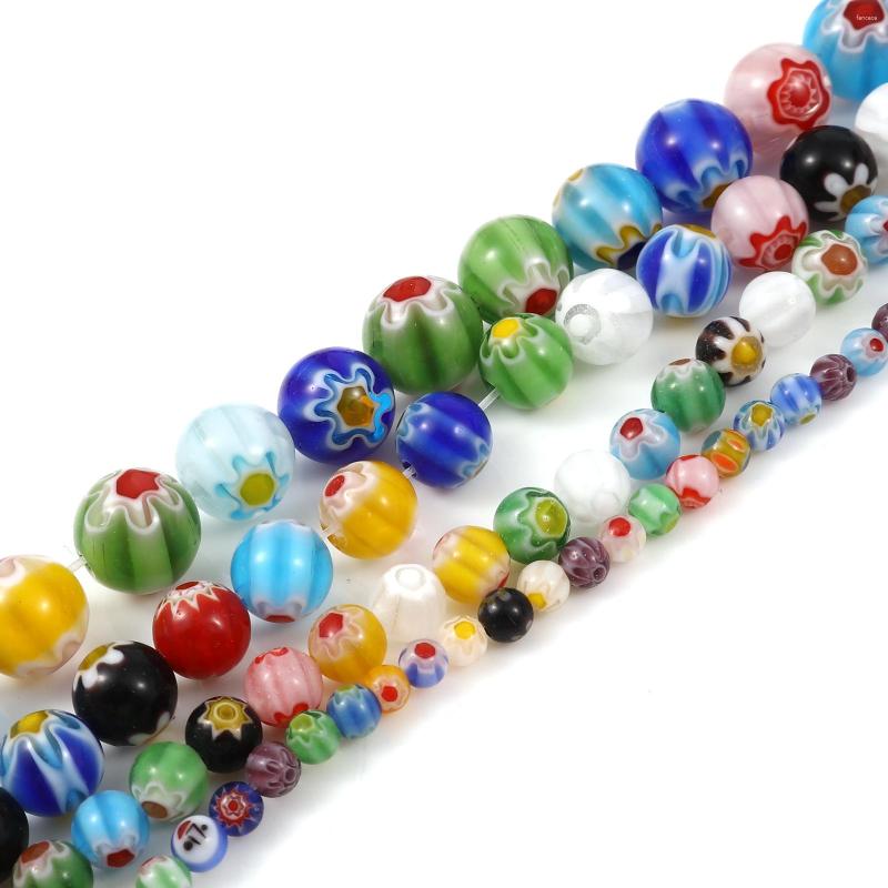 

Beads 4 6 8 10mm Bohemian Lampwork Glass Round At Random Color Flower Loose Spacer DIY Making Necklace Jewelry 1Strand
