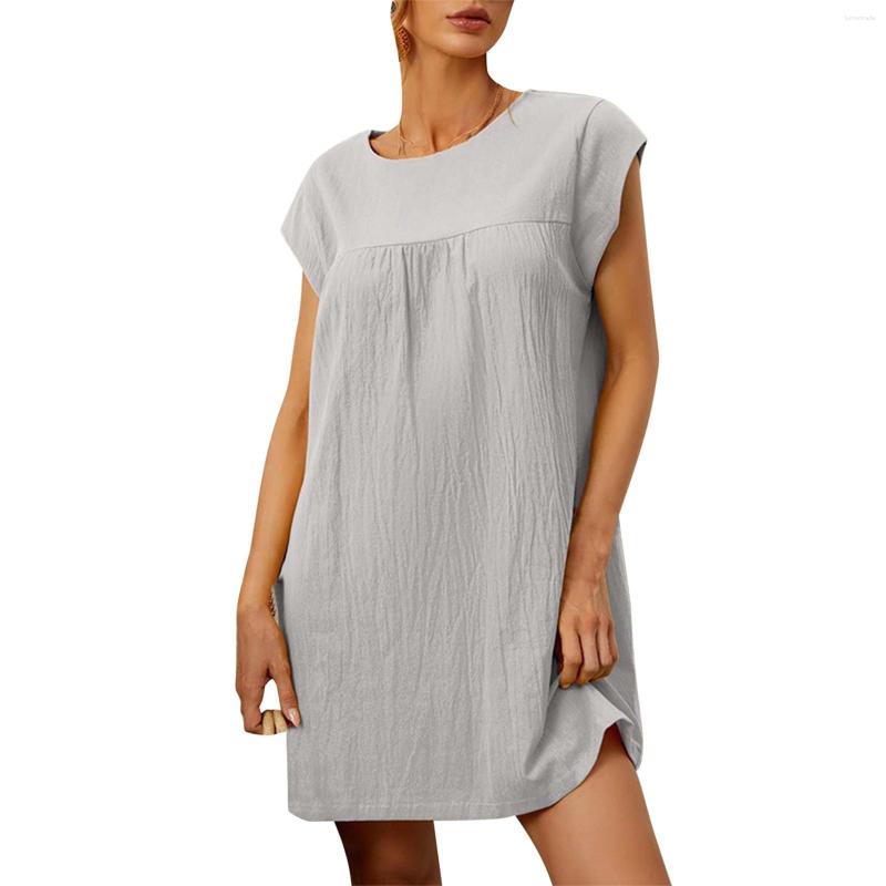 

Casual Dresses Women' V Neck Round Solid Color Sleeved Shirt Linen Maxi Dress, Grey