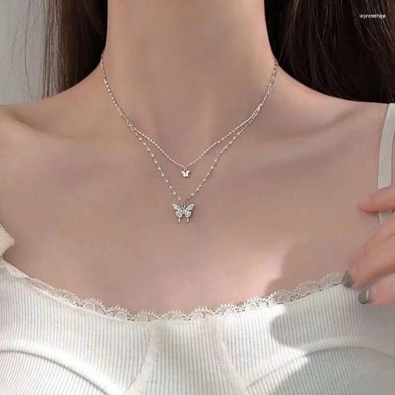 

Chains 2023 Fashion Double Layer Butterfly Necklace Women's Small And Personalized Versatile Y2K Accessories Neckchain