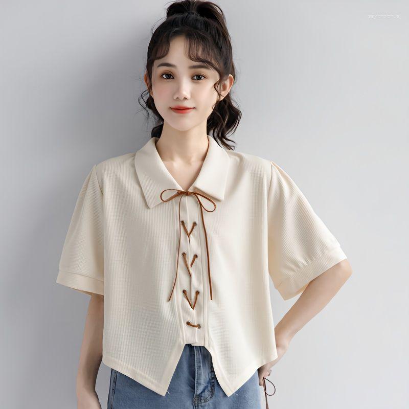 

Women' Blouses XEJ Fashion Women 2023 Casual Youth Elegant Women' Shirts Short Sleeve Bandaged Shirt Cool Tunic Polo, Black