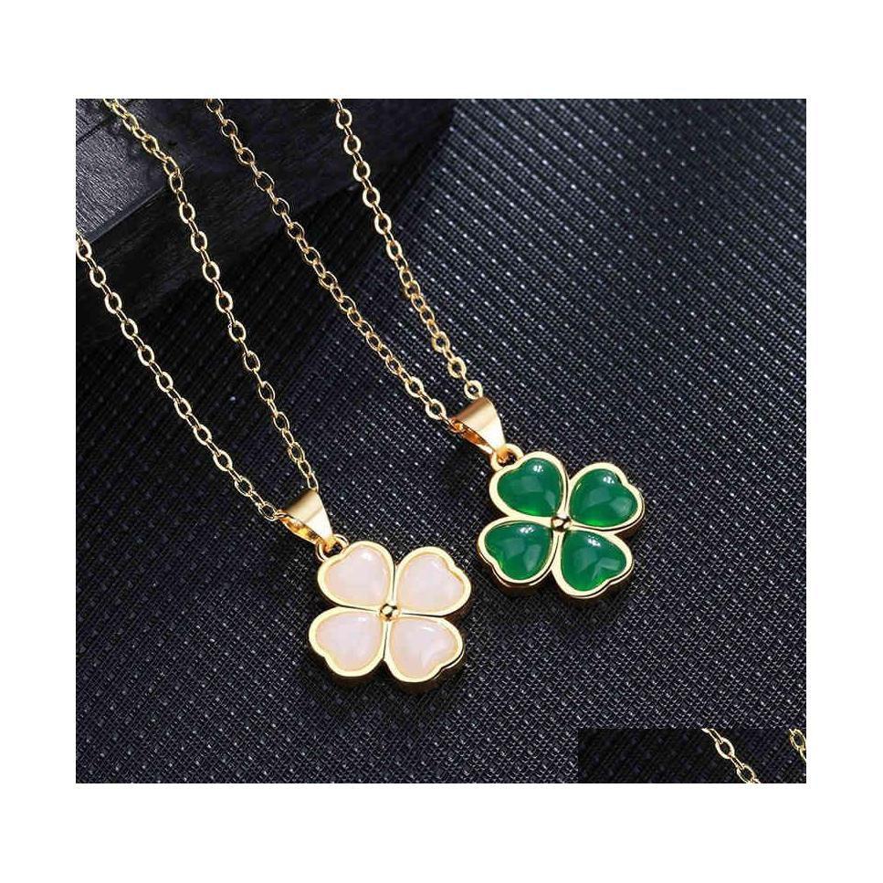 

Pendant Necklaces Green White Jade Necklace Four Leaf Clover Flower Bamboo Joint Shape For Women Girls Drop Deliver Dhvnp