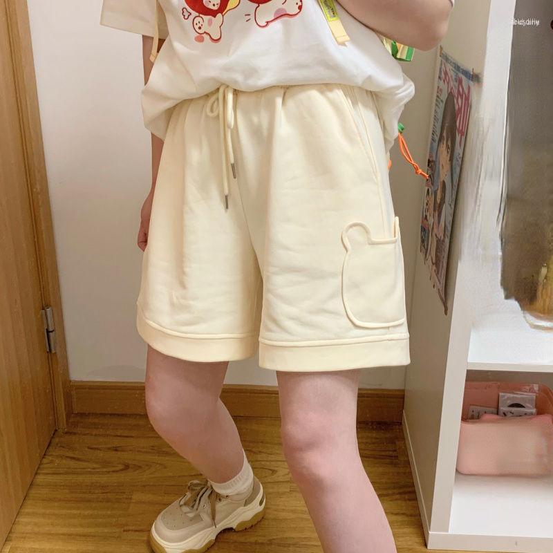 

Women's Shorts Women's Hikigawa Solid High Waist Women Pants All Match Chic Fashion Harajuku Drawstring Bear Embroidery Kawaii, Gray