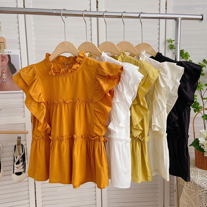 

Women's Blouses Ruffle Edge Shirt Standing Neck Flying Sleeves Slim Doll Top Women's 2023 Summer Korean Sweet Versatile Female Clothing, Green