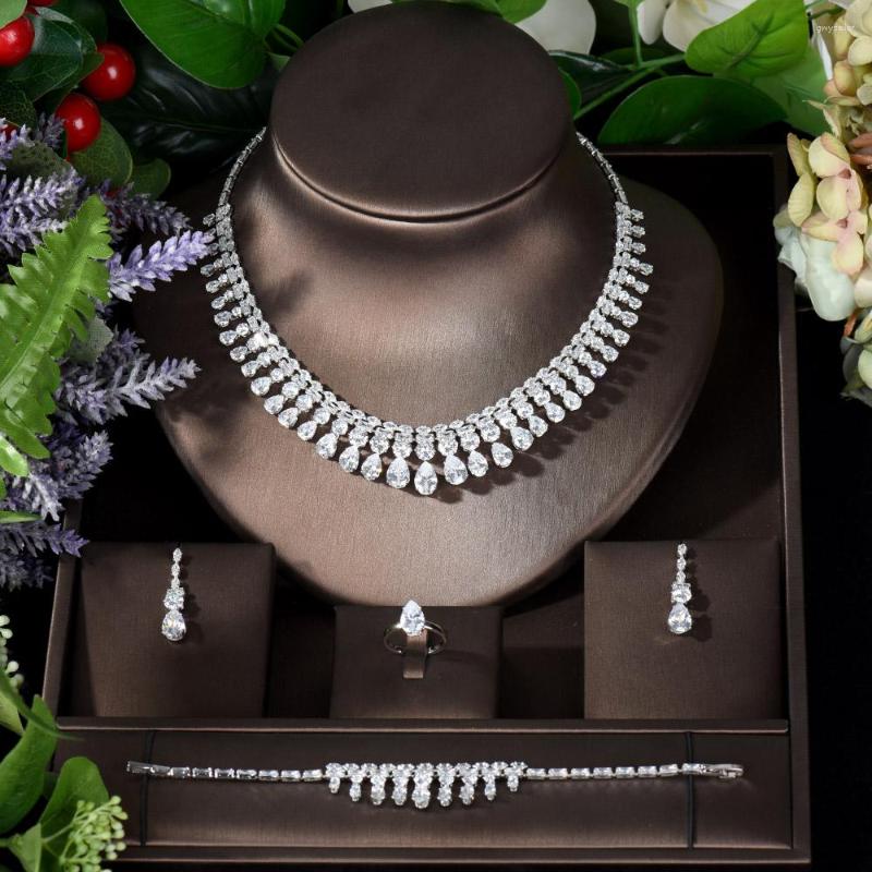 

Necklace Earrings Set Fashion Luxury Water Drop Dubai Nigeria Wedding Jewelry Cubic Zirconia And Earring Sets Party Accessories N-944, Picture shown