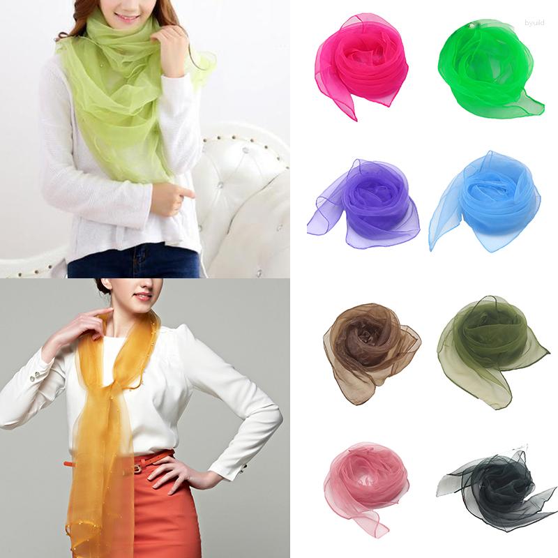 

Scarves 70x70cm Small Square Scarf Chiffon Neck Sumemr Thin Silk Transparent Solid Shawl Soft Shinny