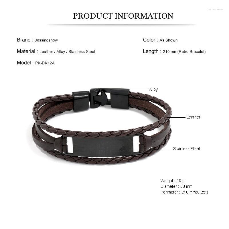

Bangle Jessinshow Woven Leather Rope Wrapping Punk Style Classic Multi-layer Buckle Men's Bracelet 21cm Gifts Raym22