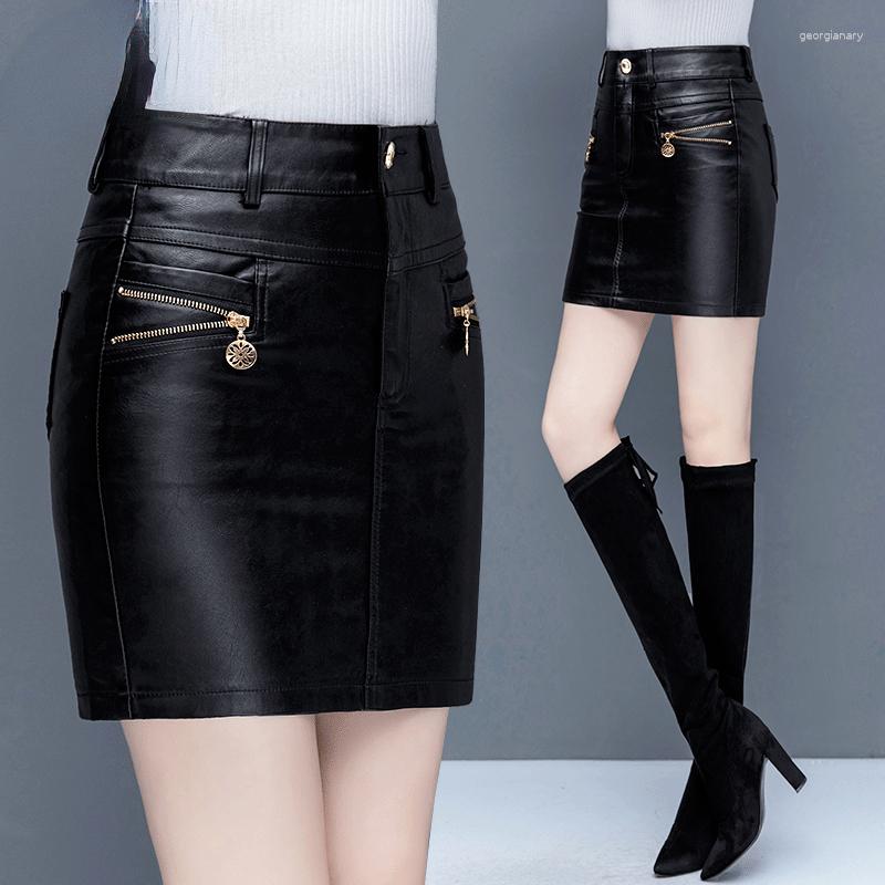 

Skirts Women PU Leather Mini Skirt Spring Fall High Waist Office Lady Pencil Slimming Elegant Sexy Short Bodycon Straight T377, Black