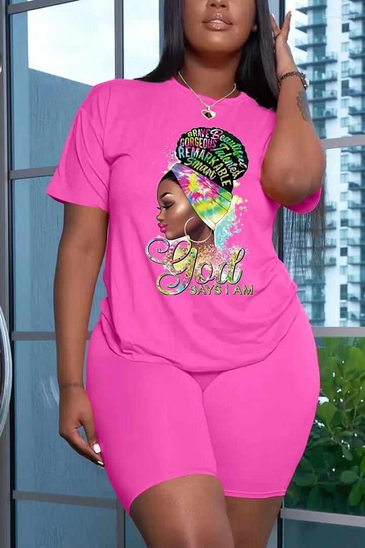 

Women's Tracksuits Summer Women's Suit Fashion Positioning Print Casual Short Sleeve Top Shorts Plus Size Two Piece Set 2 Pieces Outfit, D120313