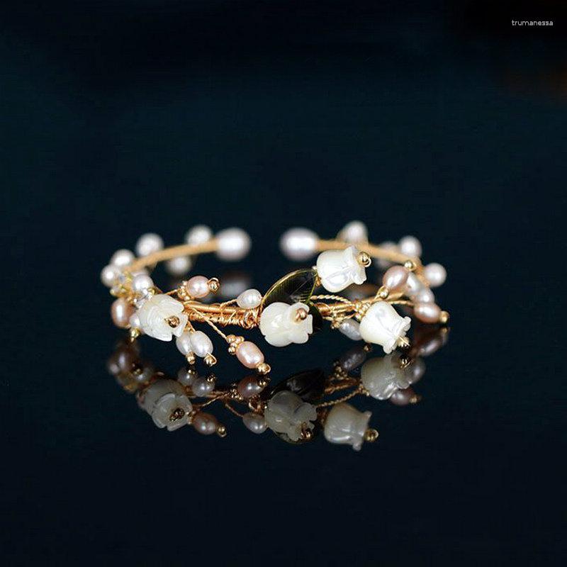 

Bangle Sale Fashion Jewelry Natural Fresh Water Pearl Valley Tulip Flower Charm Cuff Bangles For WomenBangle Raym22