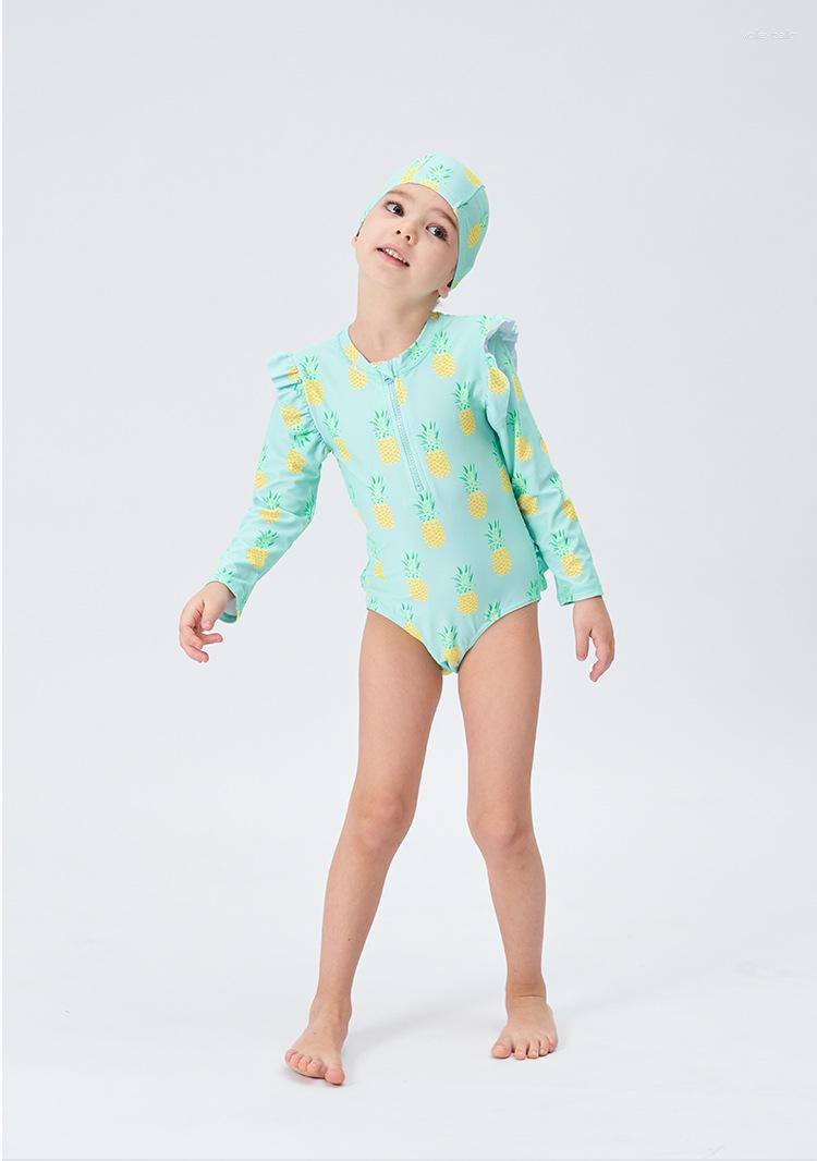 

Women's Swimwear 2-6 Years One Piece Girl Swimsuit Kids Bikini Set Baby Fruit Pineapple Print Children's Clear Simple Bathing Suits, Green