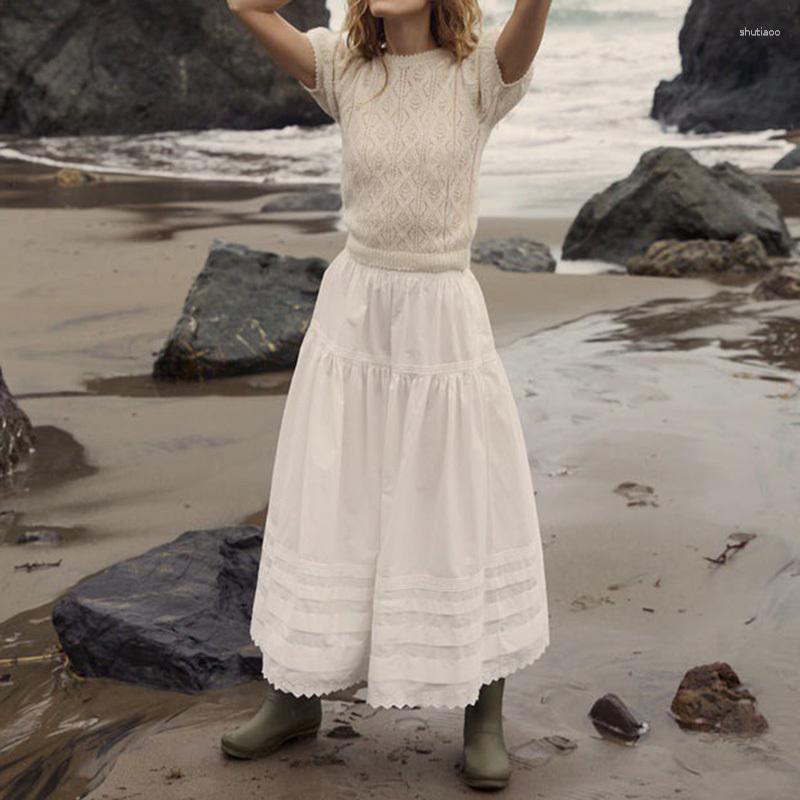 

Work Dresses Fashion Sweet Style 2 Piece Sets Women White Elegant Wool Blended Elastic Crochet Slim Top High End Cotton Embroidery Long, Skirt