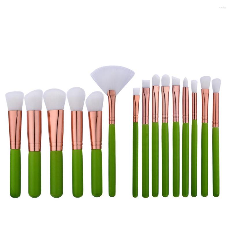 

Makeup Brushes 16Pcs Green Handle Rose Tube White Hair Cosmetic Powder Foundation Make Up Eye Shadow Brush Set