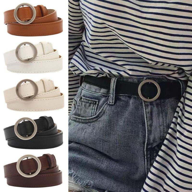 

Belts Fashion Vintage Casual Retro Thin Waist Strap Round Buckle Waistband Non-Porous Leather Belt Trouser Dress, Red