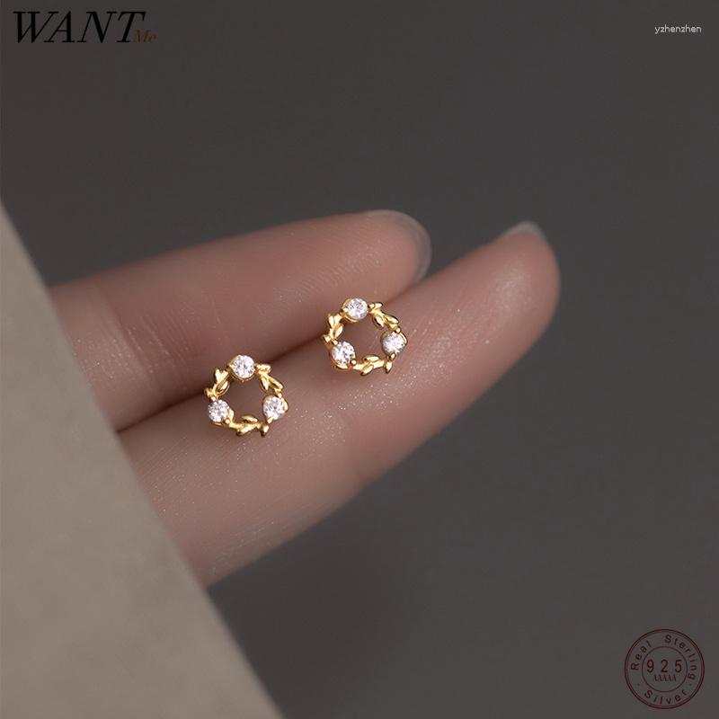 

Stud Earrings WANTME 925 Sterling Silver Fashion Round Wreath Shiny Zircon Small For Women Sweet Teen Party Flowers Jewelry Gift