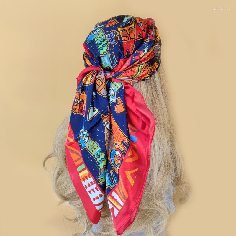 

Scarves Vintage Flowers Square Scarf For Women Silk Shawls Neckerchief Female Print Headband On The Head Wraps Foulard Hijab Hair Bands