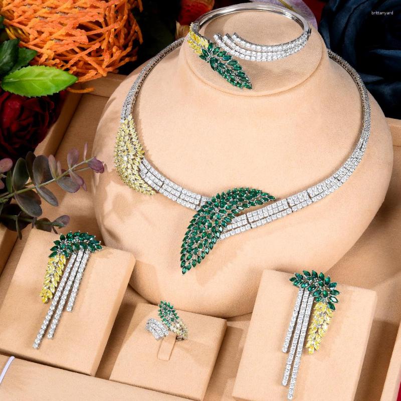 

Necklace Earrings Set Soramoore Original Super Luxury 4PCS Cubic Zircon For Women Wedding African Nigerian Party Jewelry, Picture shown