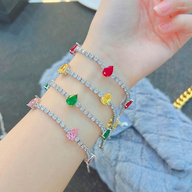 

Link Bracelets 2023 Fashion Charm Tennis Bracelet For Women Shiny Emerald Ruby Gemstone Zirconia Bangle Bride Party Jewelry