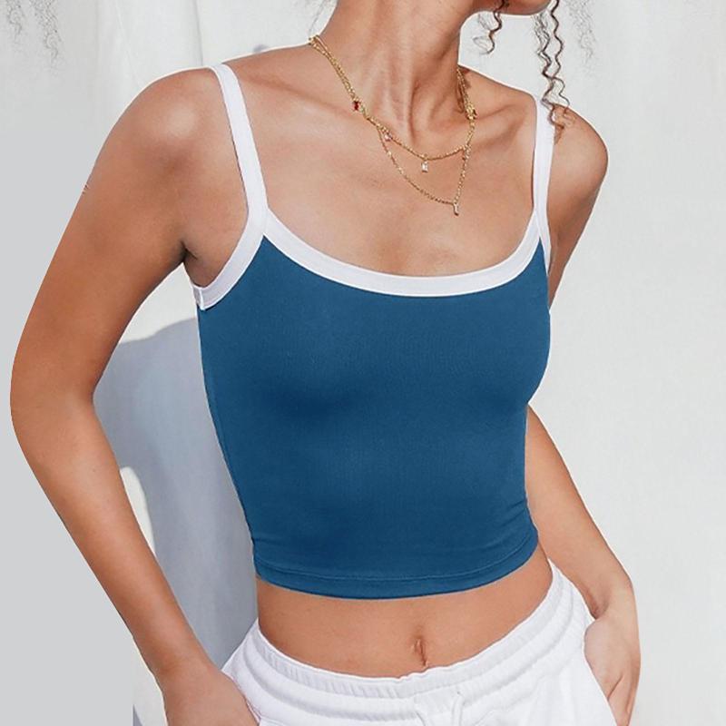 

Camisoles & Tanks Women Fashionable And Sexy Solid Color Contrast Backless Crop Top, Black