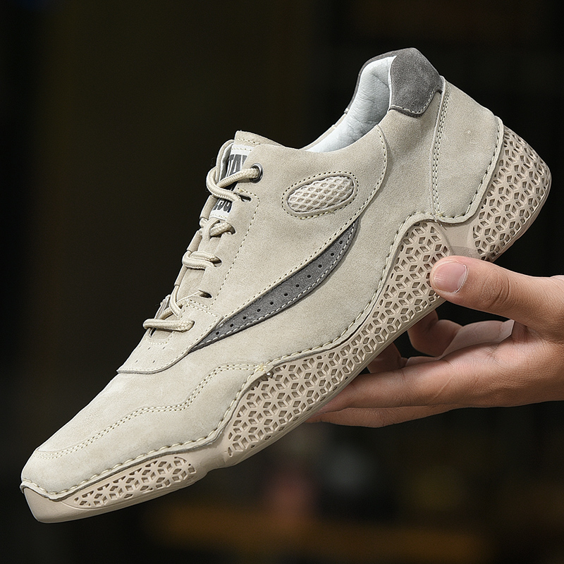 

Handmade Mens Casual Shoes Leather Fashion Sneakers Men Luxury Brand Masculino Moccasion Breathable Walking Shoes Plus Size 46, Beige