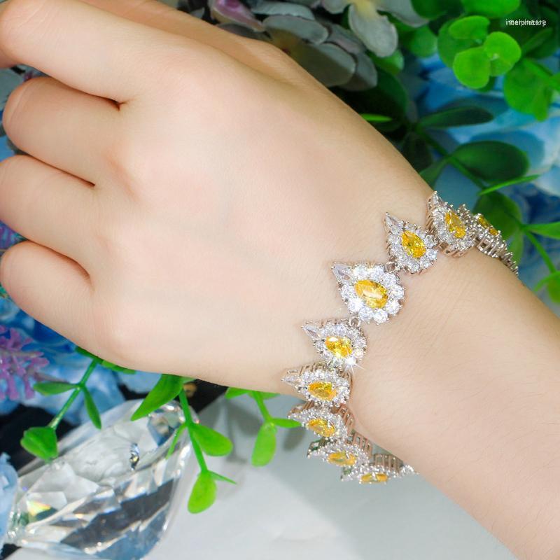 

Link Bracelets CWWZircons Elegant Shiny Water Drop Yellow Cubic Zirconia Stone Luxury Engagement Wedding Party Bracelet Bangle For Women